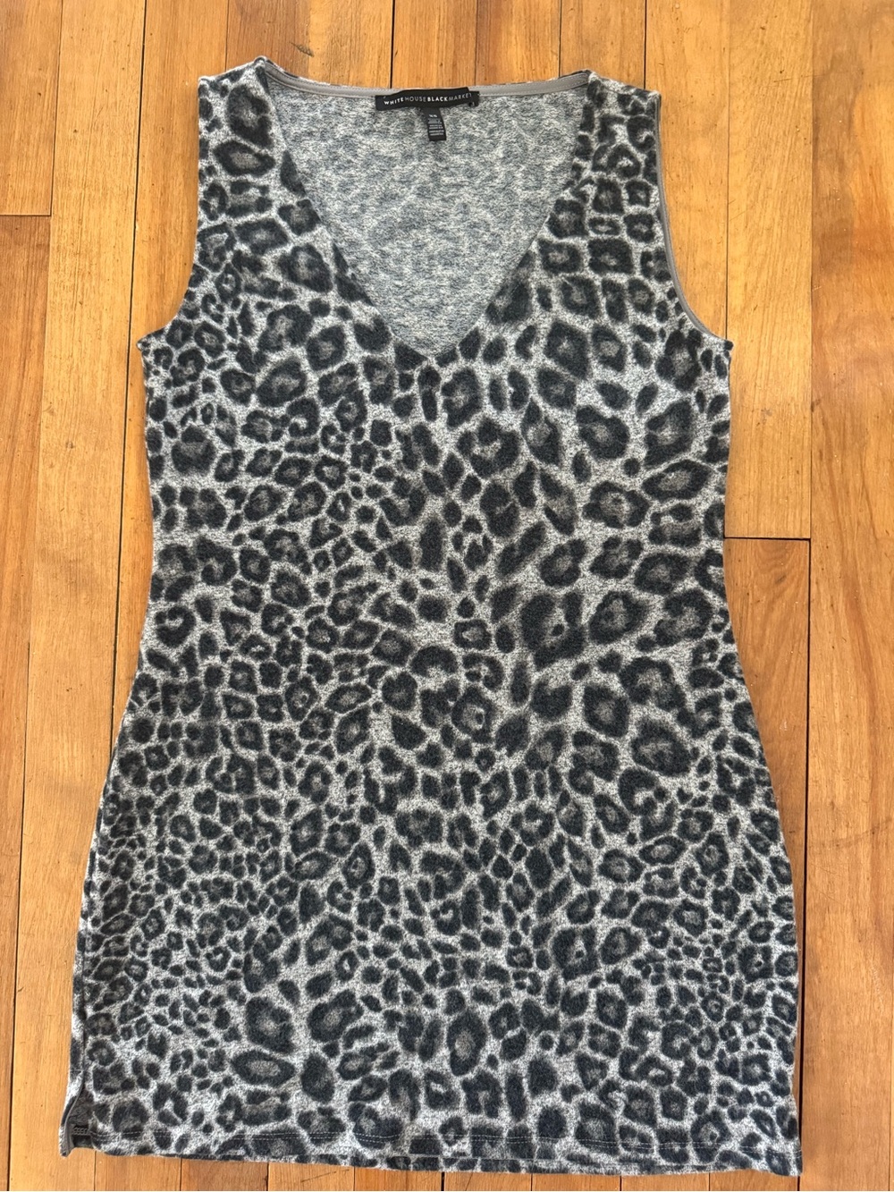 White House Black Market Tunic Tank Top Size XS Sleeveless Leopard Print Gray